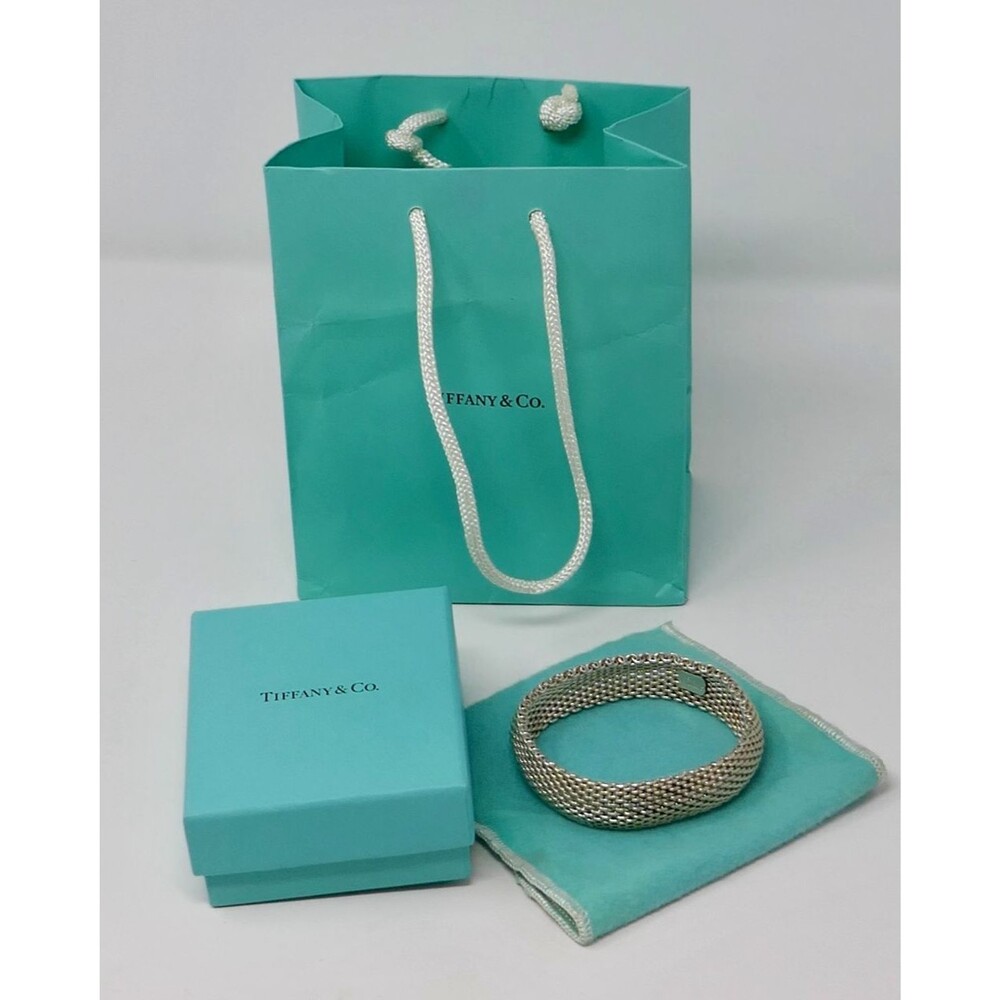 Tiffany & Co Sterling Silver 925 Somerset Mesh Weave Bangle Bracelet with Box